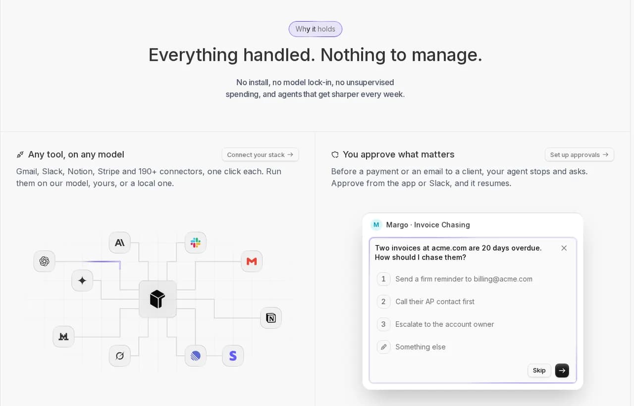 Blocking human approval in an agentic OS operations layer: Rerun pauses an invoice chasing run to ask a human
