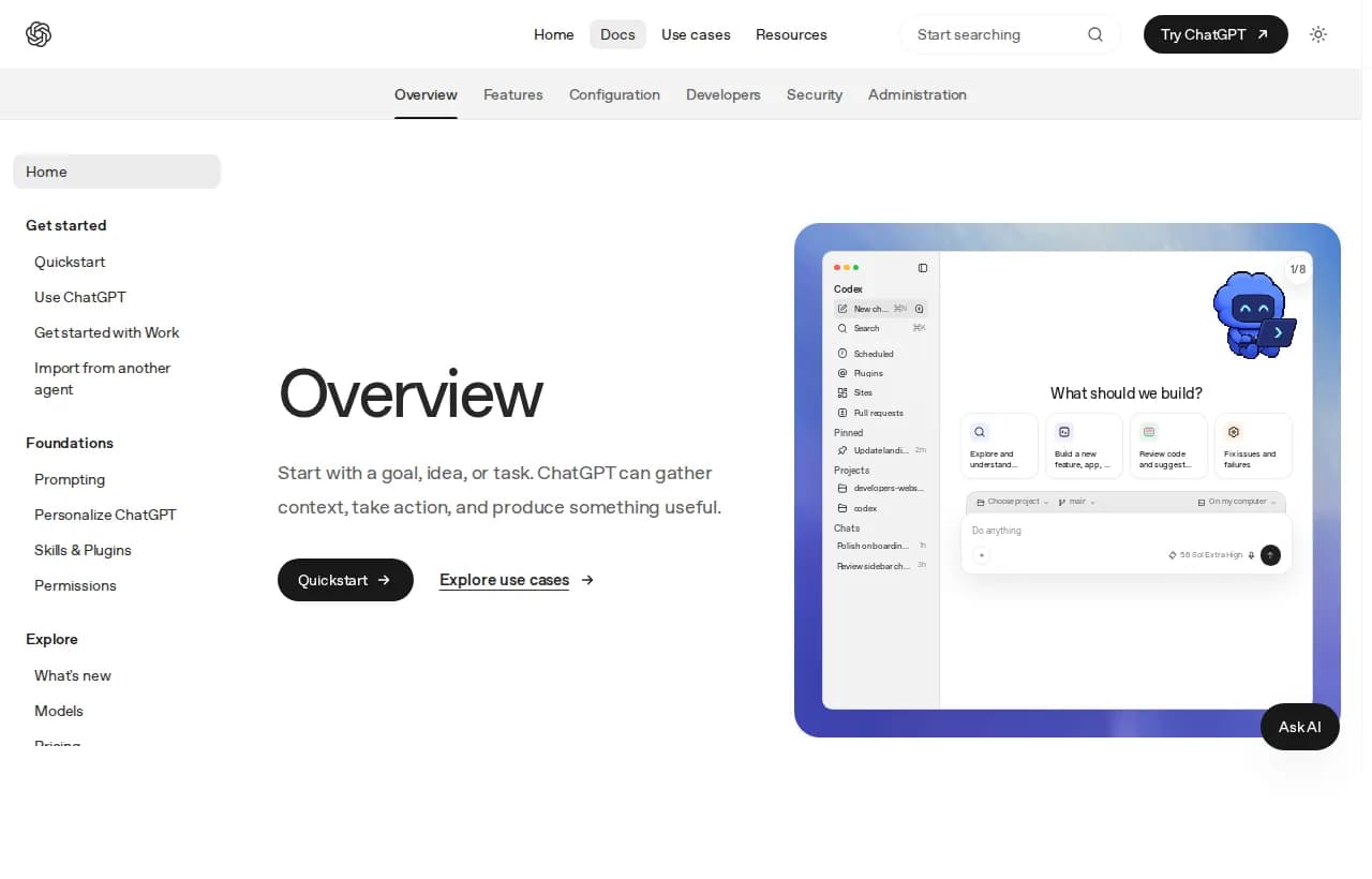 Codex vs Claude Code, the OpenAI Codex overview showing the Codex project sidebar and a build prompt