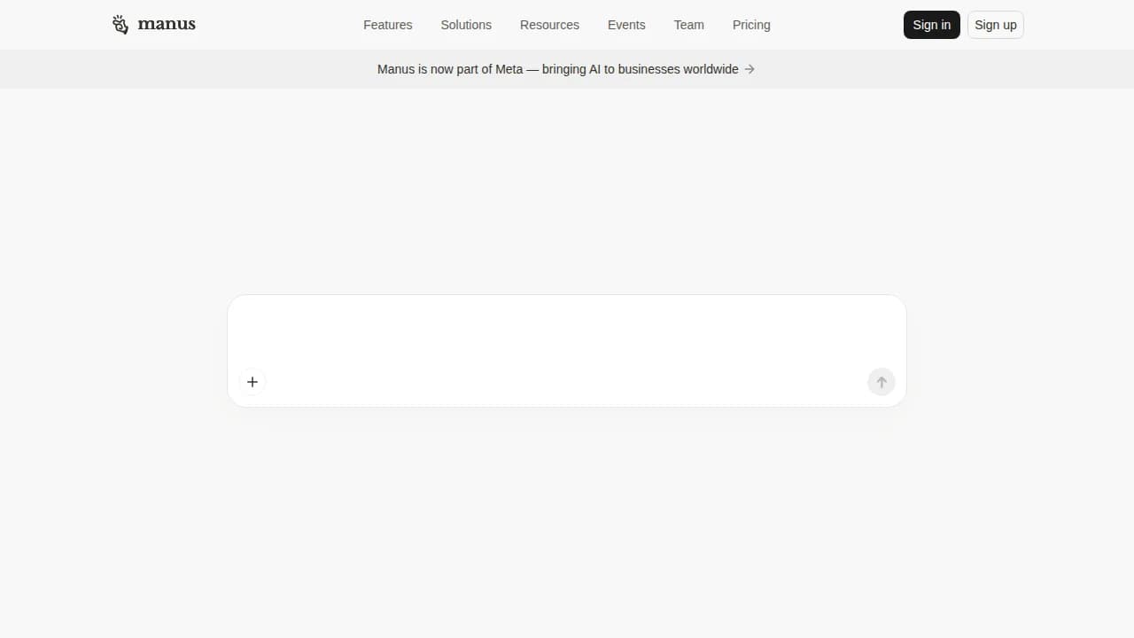 Manus landing page with the What can I do for you prompt box and task shortcuts